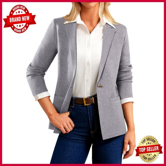 Sweater Blazer Long Sleeve Open Front Business Casual Cardigan Jacket with